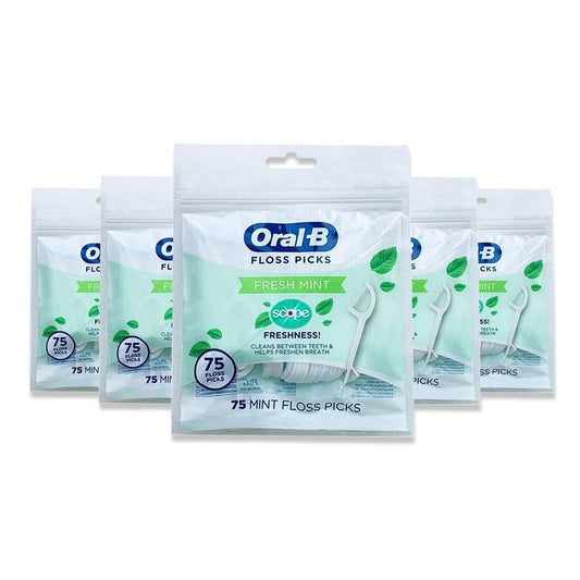 Oral-B Floss Picks Fresh Mint with Scope Freshness, Shred Resistant, 75 Count (Pack of 5)