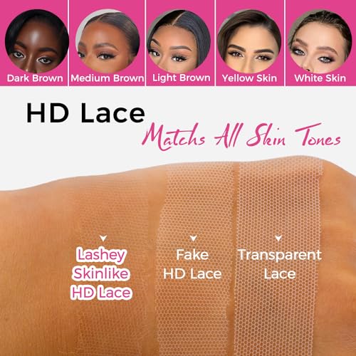 Lashey 5x5 SKINLIKE Real HD Lace Closure Body Wave, 0.10mm Ultra-Thin Human Hair Closure Pre Bleached Knots Pre Plucked Invisible Hairline 14 Inch Natural Black