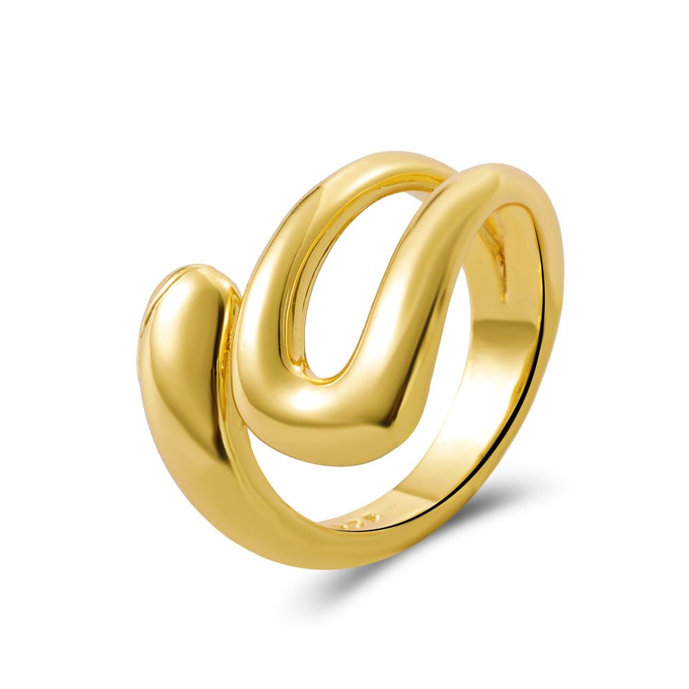 AIETUE Chunky Rings For Women, Gold Silver Thumb Ring Asymmetrical Wavy Curve Ring Adjustable Non Tarnish Dainty Stainless Steel New Year Anniversary Birthday Jewelry Gift (Zesty-Gold)