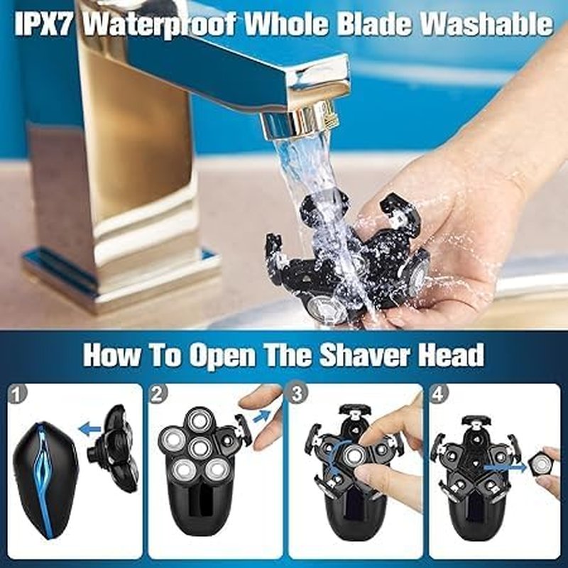 Electric Head Shaver for Bald Men - 6-in-1 Waterproof 6D Wet/Dry Grooming Tool