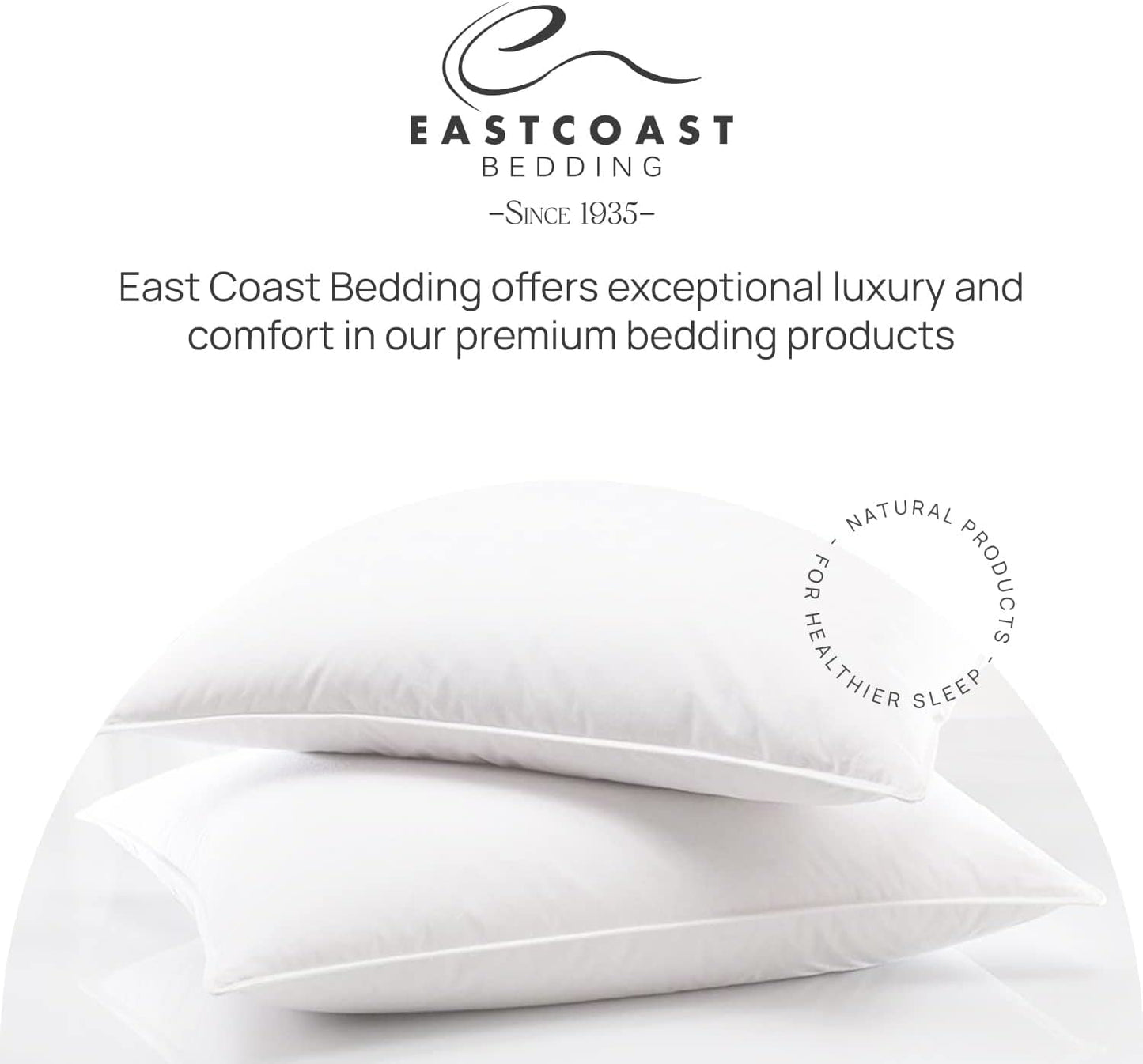 East Coast Bedding Cozy Dream Goose Feather and Down Pillows - RDS Certified, 100% Cotton Cover, Hotel Collection, Bed Sleeping, Medium Support, Queen 2 Pack