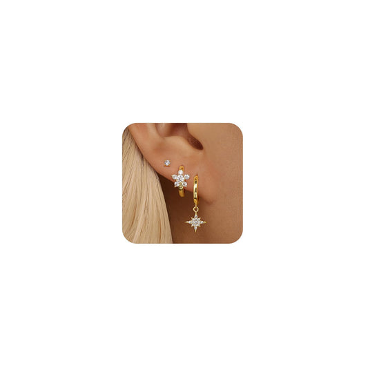 14K Gold Hoop Earring Set for Women, Dainty Gold Huggie Hoop Earrings, Earring Sets for Multiple Piercing Hypoallergenic Earring Stacks, Cartilage Earrings for Women Jewelry Gifts