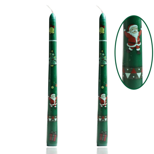 2 Pack greenTaper Candle 10 Inch Candles,Candlesticks Unscented Tapered Candl Set for Decor Wedding Party Dinner,Valentine's Day,Various Festivals to Celebrate (A Printed Candle, Dark Green)