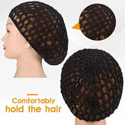 Geyoga 2 Pieces Mesh Crochet Hair Net Rayon Knit Snood Cap Cover Crocheted Shower Caps Sleep Hat for Women(Black)