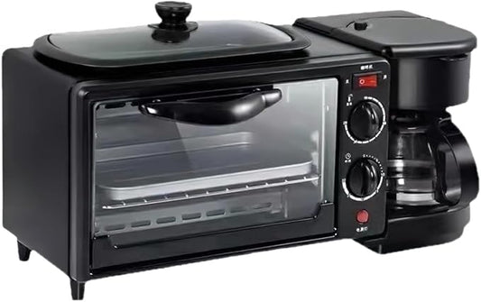 9L, 3-in-1 multifunctional home breakfast machine, mini oven, coffee machine, with timer，visible window (Black)