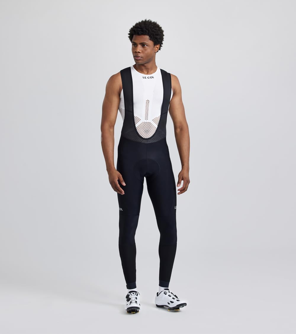 LE COL Men’s Pro Bib Tights | Sweat Wicking Cycling Pants | Aerodynamic Panels, Lightweight, Cuffed Ankles (US, Alpha, Small, Regular, Regular) Black