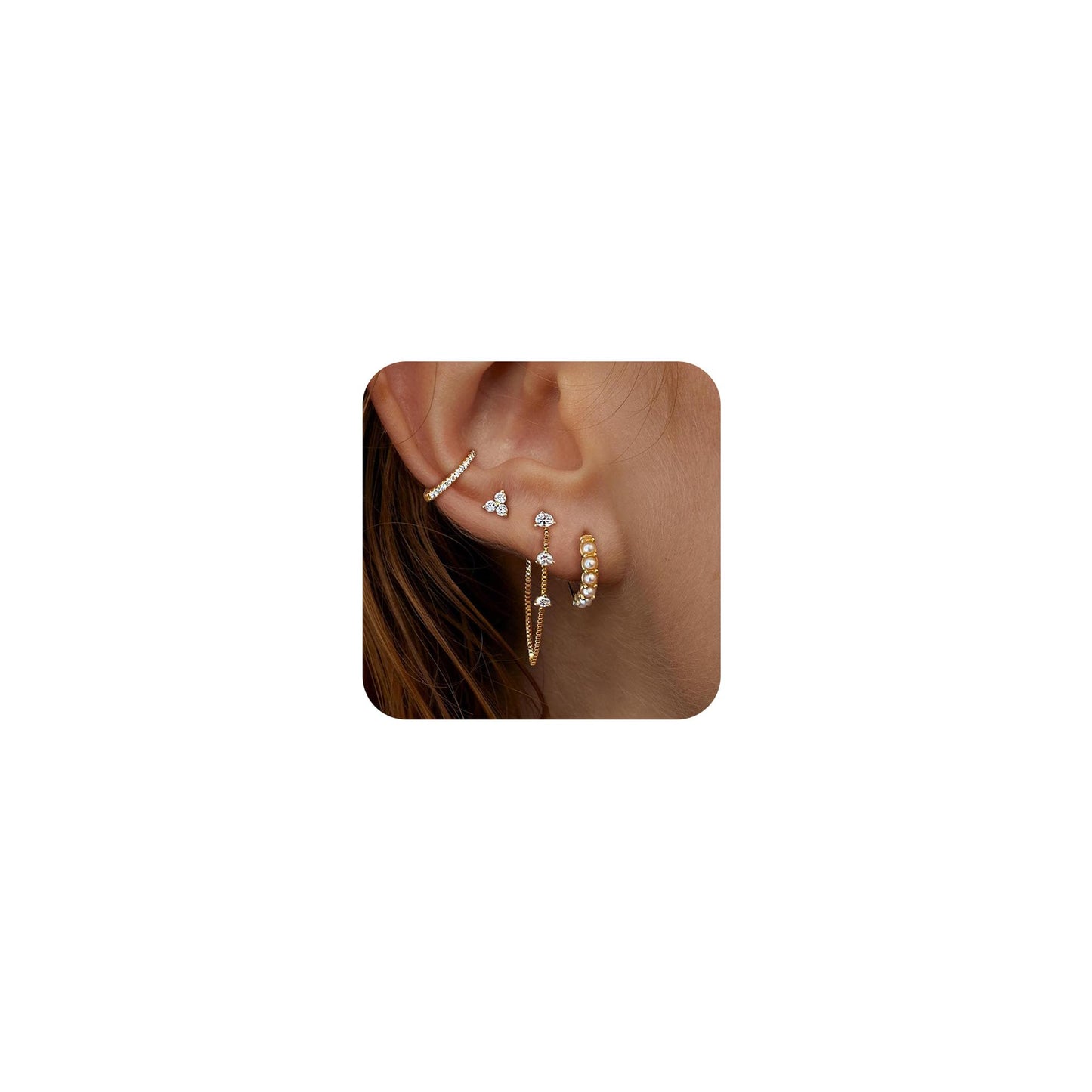 SELFROSE Chain Earrings for Women, Dainty Gold Earring Stacks 14K Gold Plated Long Dangle Earrings For Women Trendy Small Pearl Hoop Earring Cute Drop Earrings Fashion Gold Earrings Jewelry for Women