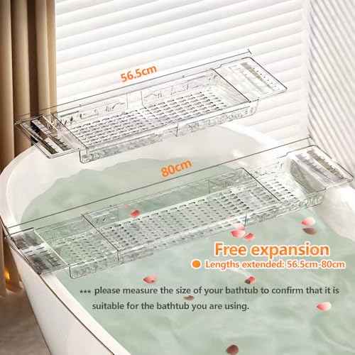 Bathtub Caddy Tray, Adjustable Bath Tray for Tub, Bath Accessories, Tub Caddy for Bathroom Luxury Spa, Expandable Size Bath Tub Organizer with Anti-Slip mat, Fits Most Tubs