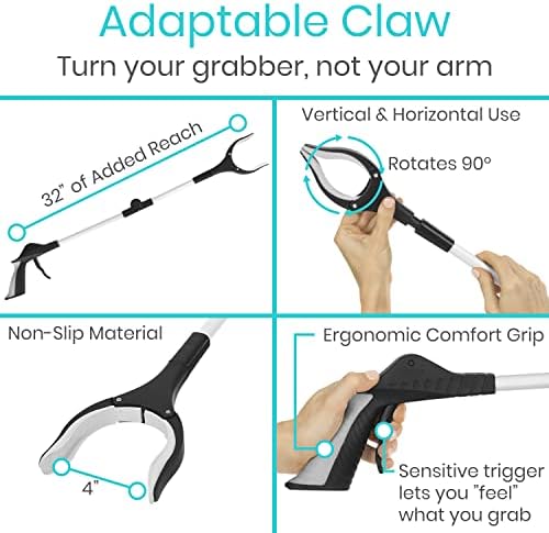 Vive 32" Grabber Reacher Tool (2 Pack) - Foldable Pickup Stick with Rotating Jaw & Sensitive Trigger - Heavy Duty Mobility Grip Hand Aid - Extra Reach Extender Claw for Seniors, Elderly, Handicap
