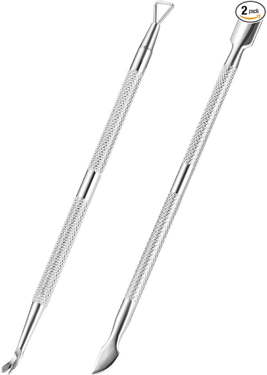 2PCS Cuticle Pusher and Cutter Remover, Xunxmas Salon Nail Scraper for Gel Polish, Stainless Steel Manicure and Pedicure Cleaner Tool for Fingernail and Toenail (Silver)