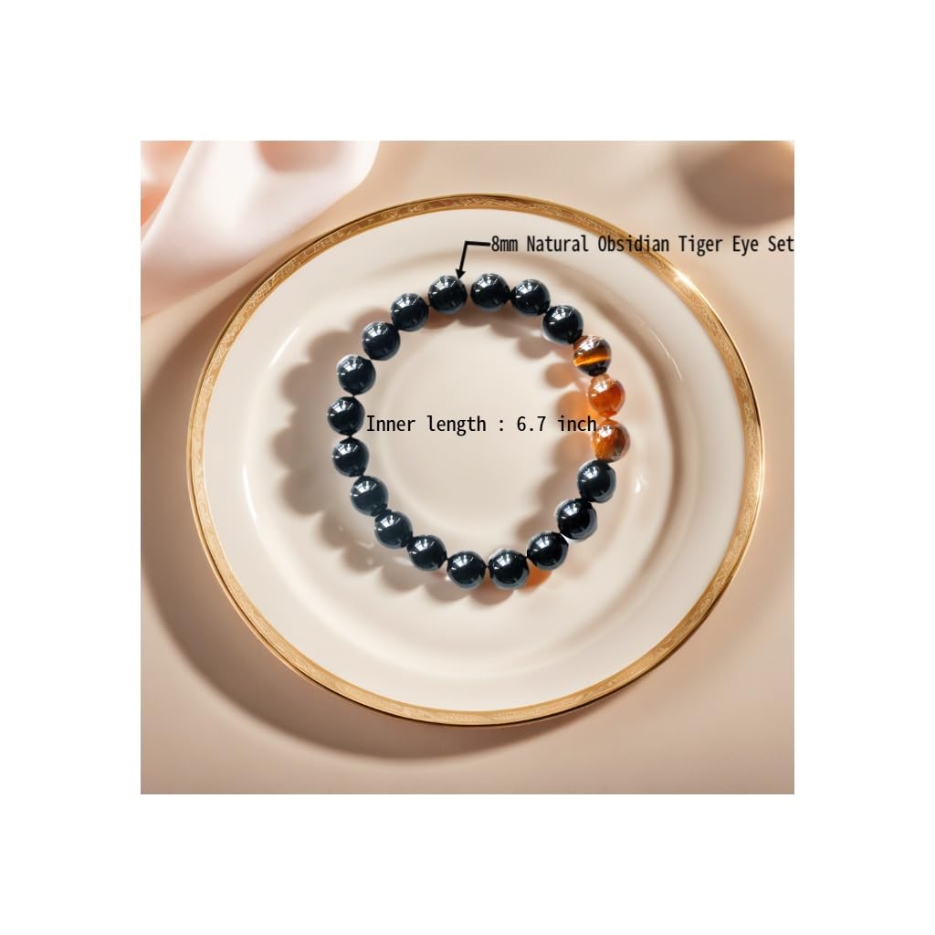 merihong Handmade Yoga Stretch Elastic Bracelet Natural Stone Crystal Healing Power Energy Gifts for Unisex Adult 6mm （Rose Quartz） (Obsidian)