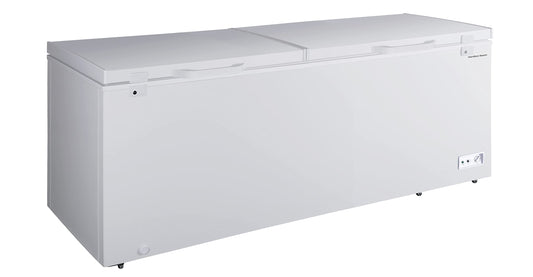 Hamilton Beach 29.8 Cu. Ft. Garage Ready Chest Freezer, White Deep Freezer, Adjustable Thermostat, Easy Defrost Drain, Double Door Lid, Top Opening, for Storage, Hunting - 29"D x 79"W x 38"H