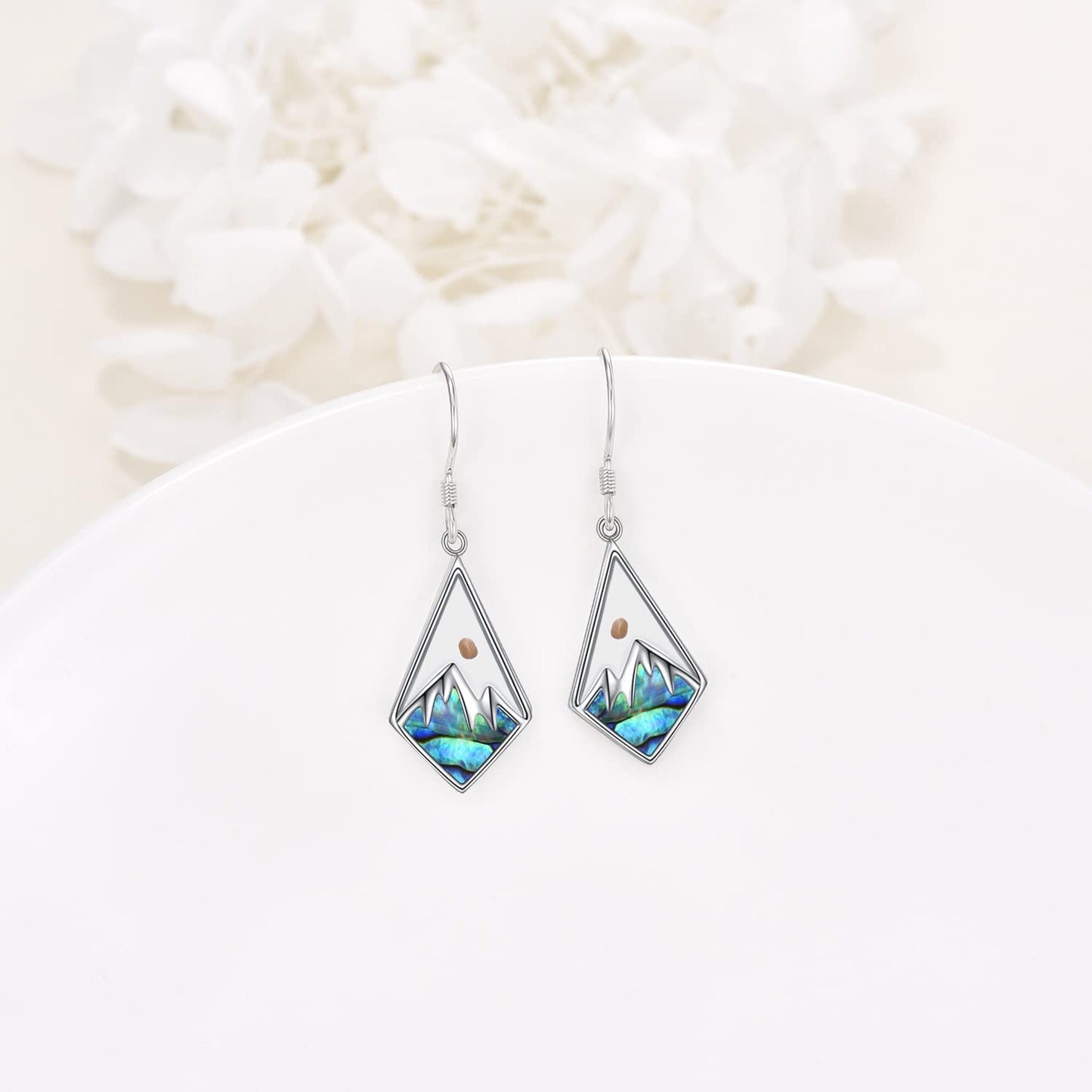 AOBOCO Mustard Seed Dangle Earrings 925 Sterling Silver Faith Mountain Drop Earrings Christian Religious Abalone Jewelry Gifts for Women