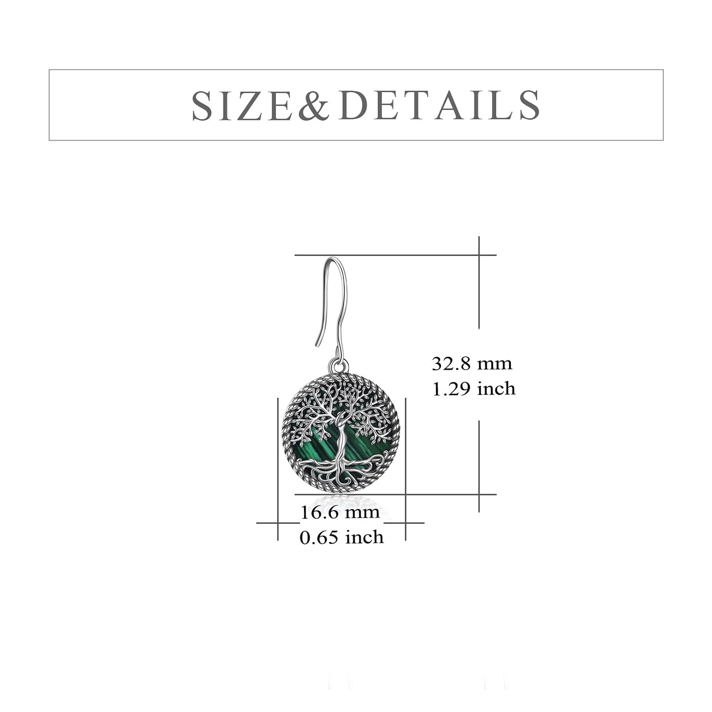 ONEFINITY 925 Sterling Silver Malachite Tree of Life Dangle Drop Earrings Tree of Life Jewelry for Women Gifts