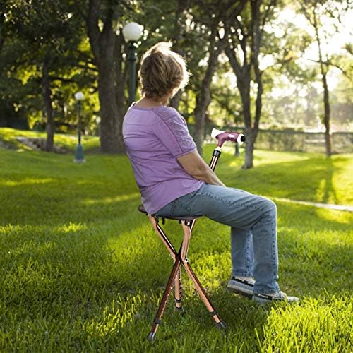 Goplus Walking Cane with Seat, Heavy Duty Aluminum Alloy Crutch Chair with LED Light and Retractable 3 Legs, Portable Anti-Slip Seat Cane, Lightweight Walking Stick for Seniors Elderly