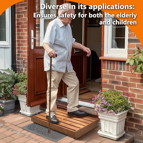 Indoor Wooden Step Stool 3.5'' Height, Outdoor Steps with Non Slip Pads, Step for Outside, Safety Stepping Stool for Bathroom, Kitchen, Bed (Oak Color)