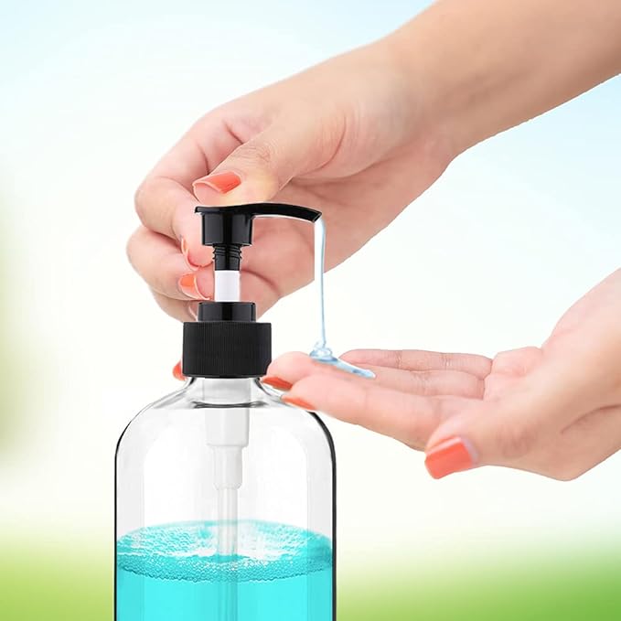 Empty Plastic Pump Bottles Dispenser（16.9 Oz, 2 Pack）, Portable Amber BPA-Free Travel Shampoo Lotion Pump Bottle Durable Refillable Containers for Massage Oil, Liquid Soap