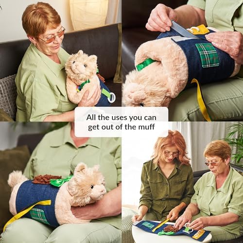 Fidget Muff Cat and Blanket for Elderly | Fidget Blanket for Dementia | Dementia Products for Elderly | Gift and Activities for Seniors with Alzheimer’s or Dementia | Sensory Fidget Toys