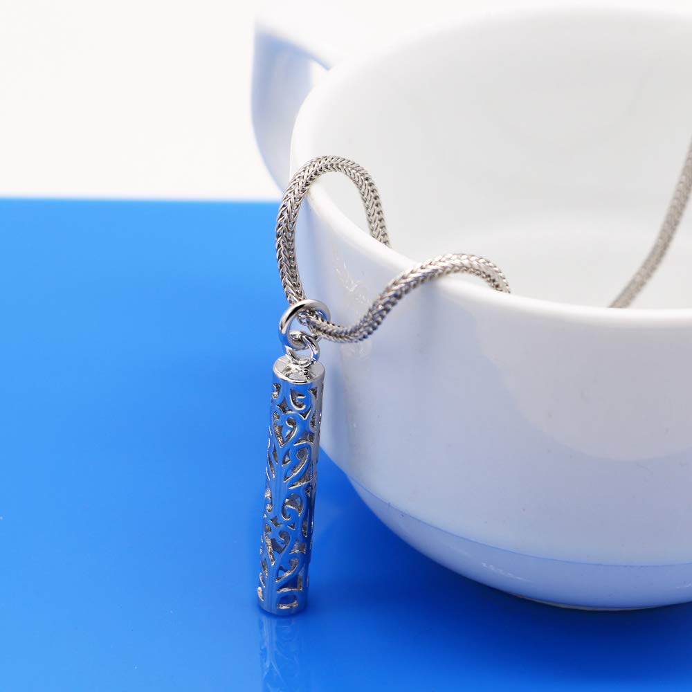 Dankadi Women's 925 Silver Necklace-Bohemian Sterling Silver Patterned Cylindrical Pendant Necklace-Original Silver Snake Chain 45-60CM Fine Jewelry (Chopin chain 24 inch)