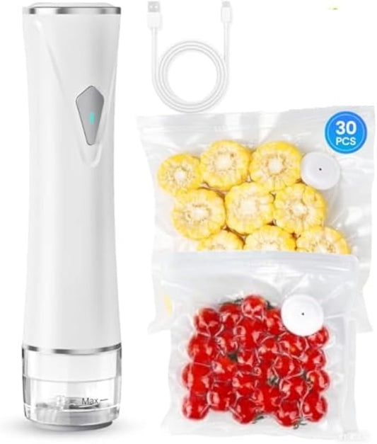 Preserve Compact Vacuum Sealer for Food (Vacuum Sealer Machine + 30 Reusable Vacuum Bags) Powerful Handheld Vacuum Sealer Machine, Seal Meal Saver, Portable Food Sealer