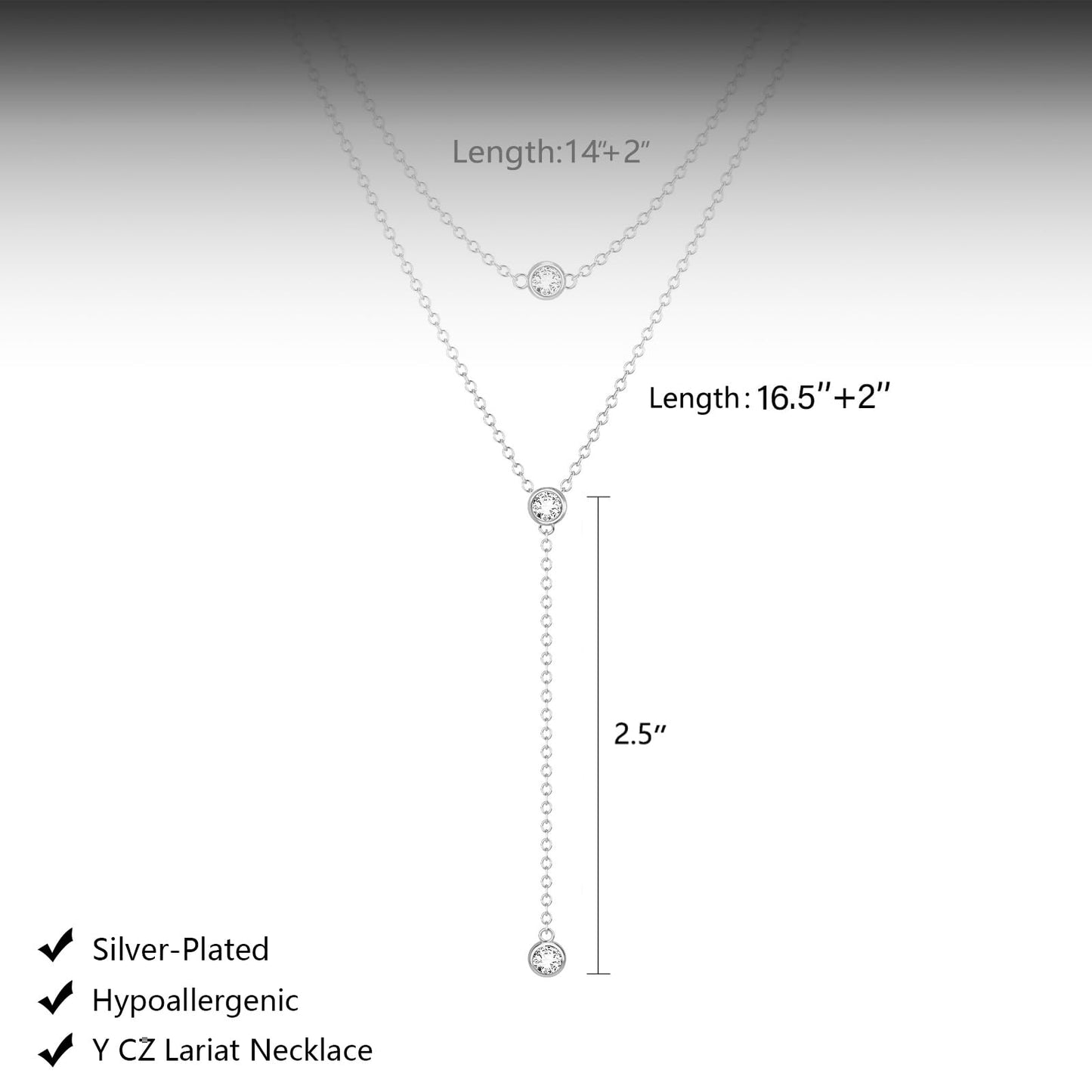 HERIER Silver Necklace for Women Dainty Layered Necklaces for Women Silver Plated Y-Shaped Drop Necklace CZ Long Lariat Necklaces Silver Jewelry Trendy