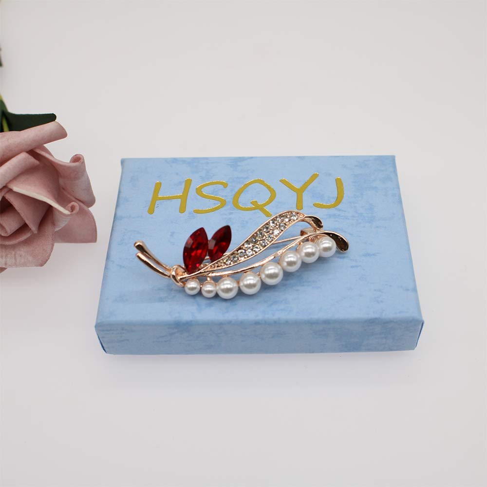 Flower Crystal Brooches Pins Fashion Beautiful Created Rhinestone Floral Brooch Good Idea for Party Dance Wedding Banquet for Elegant Women Girl (Pearl leaf brooch)