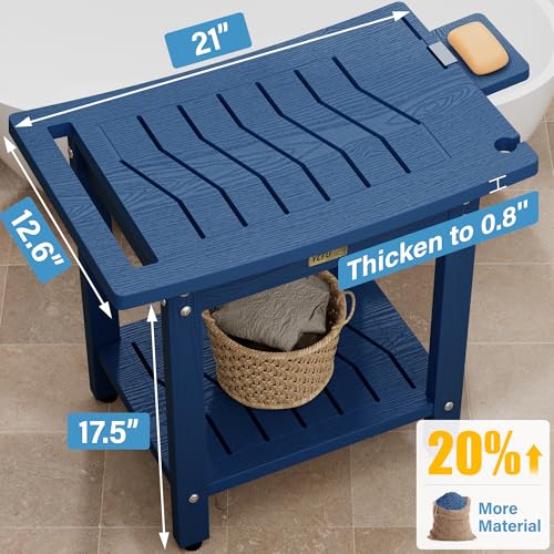 YEFU Shower Chair for Inside Shower: 21 Inch Oversized Waterproof/No Maintenance - Shower Stool with Shelf & Handle 400 LBS - Bathrooms/Outdoor - Non-Slip Easy Assemble Bench for Adult/Elderly/Navy