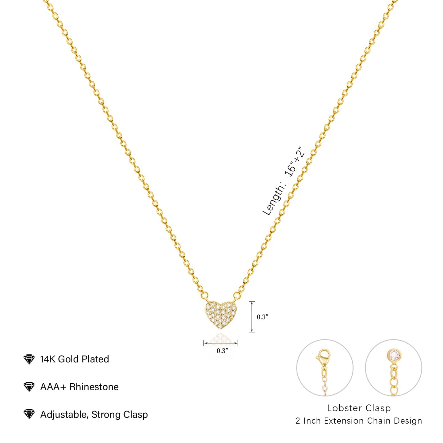 Zeffy Dainty Tiny CZ Heart Necklace 14k Gold Plated Diamond Heart Pendant Necklace Simple Cute Cubic Zirconia Choker Necklaces for Women Trendy Jewelry Christmas Birthday Gift