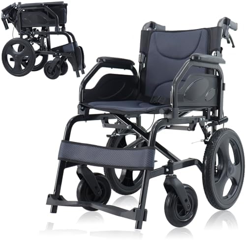 Lightweight Wheelchair Aluminum Alloy with Handbrakes, Silla de Ruedas for Adults, Durable Square Tube and Flip Up Armrest