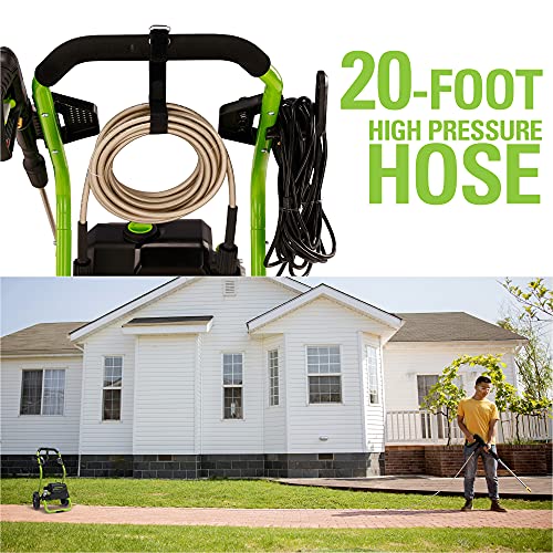 Greenworks 2000 PSI (13 Amp) Electric Pressure Washer (Wheels For Transport / 20 FT Hose / 35 FT Power Cord) Great For Cars, Fences, Patios, Driveways