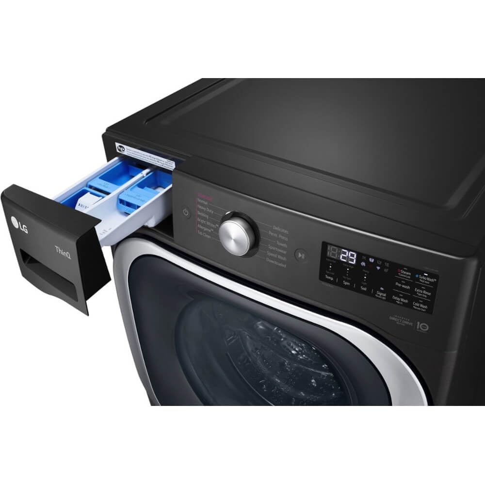 LG 5.2 cu. Ft Stackable Smart Front Load Washer in Black Steel with Steam & Turbowash Technology