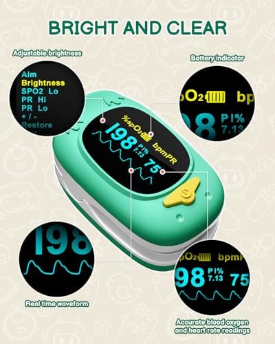 Pulse Oximeter for Kids-HOLFENRY Baby Oxygen Monitor Fingertip for Children Kids Pulse Oximeter Fingertip, Large Display, Included with AAA Battery