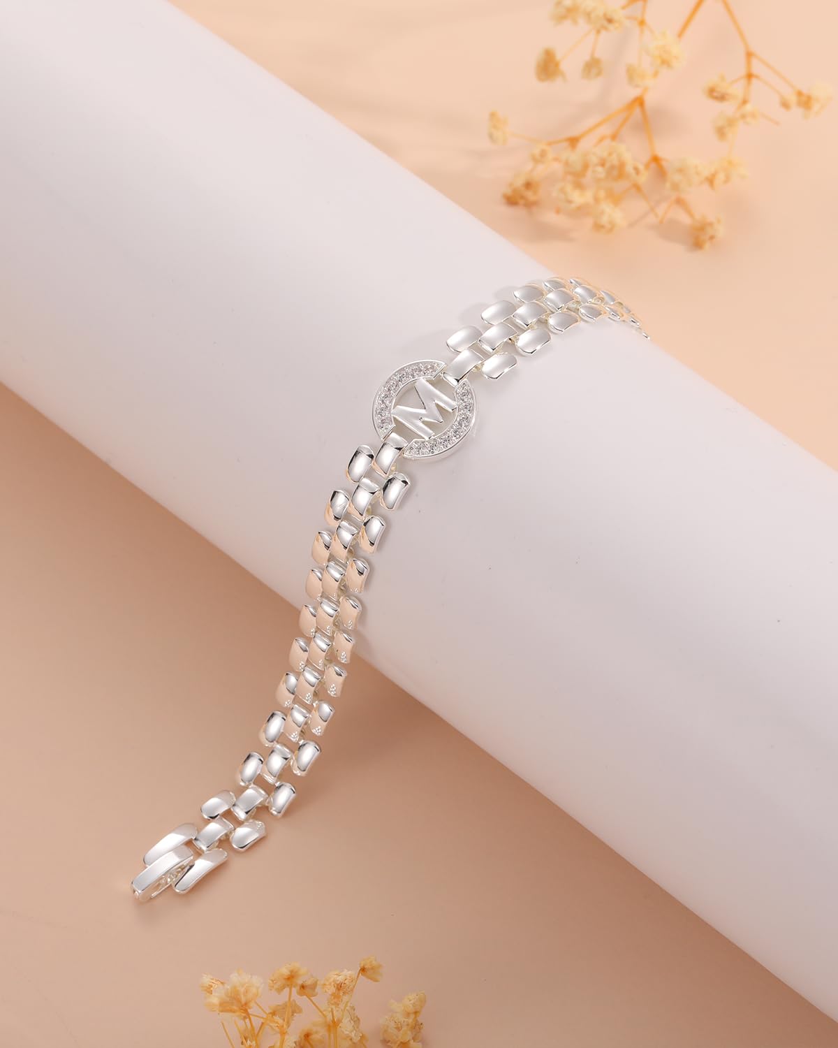 WEDDINEN Initial Bracelet,Silver Letter Bracelets for Women, Thick Bangle Wrist Gold Alphabet Bracelets for Women, Christmas Gifts for Women Jewelry Initial C Charm Chain