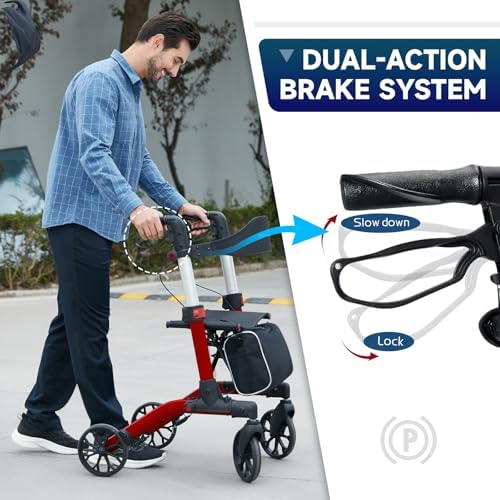 Walkers for Seniors with Seat Foldable, Rollator Walker with 4 Wheels, Narrow Rolling Walker with Brakes