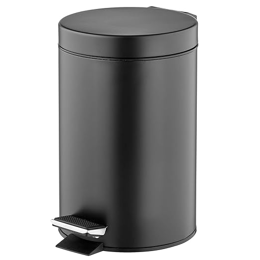 mDesign Pedal Bin â Metal Waste Bin with Pedal, Lid and Plastic Bucket Insert â for Bathroom, Kitchen, and Office â 3 Litre Household Rubbish Bin with Ergonomic Design â Black