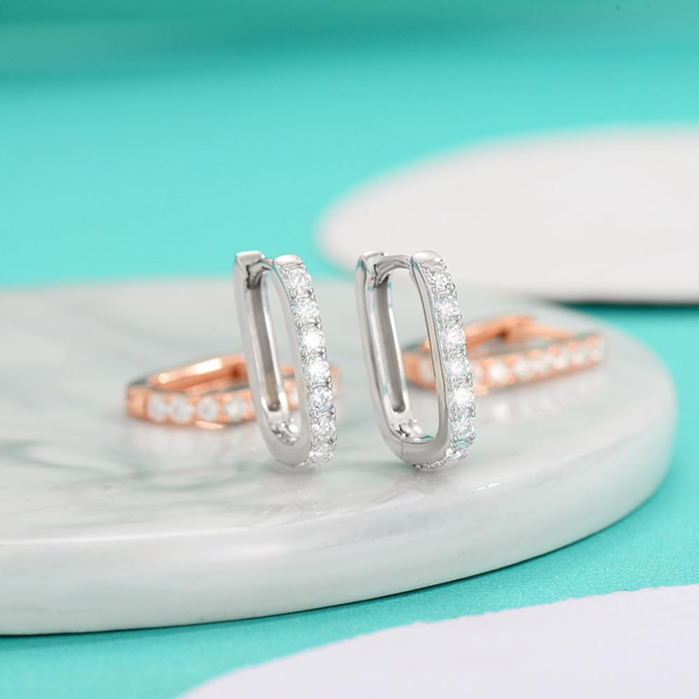 14K Rose Gold D-Color VVS1 Diamond Geometric Hinged Hoop Earrings for Women, Ideal for Valentine's Day or Women's Day Gift (14K, White Gold)
