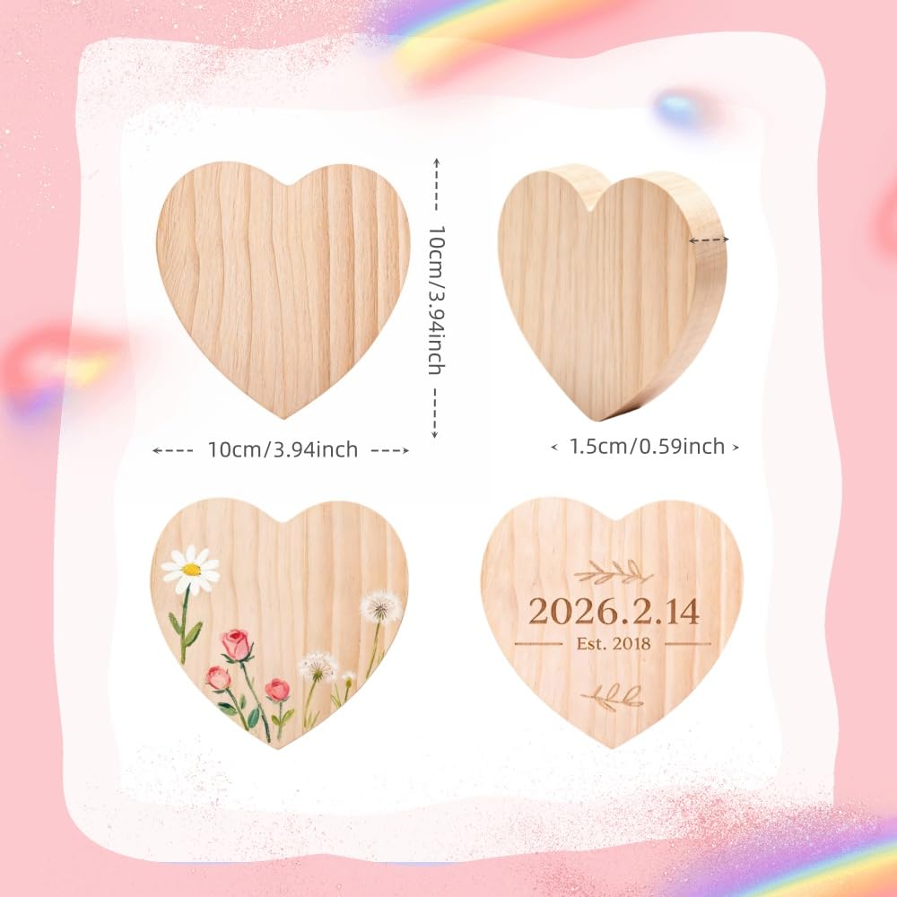 12 Pack Unfinished Pine Wood Hearts 4x4 Inch - DIY Craft Supplies for Valentine’s Day, Romantic Couple Gifts & Wedding Decor Blanks (Ideal for Painting & Wood Burning)