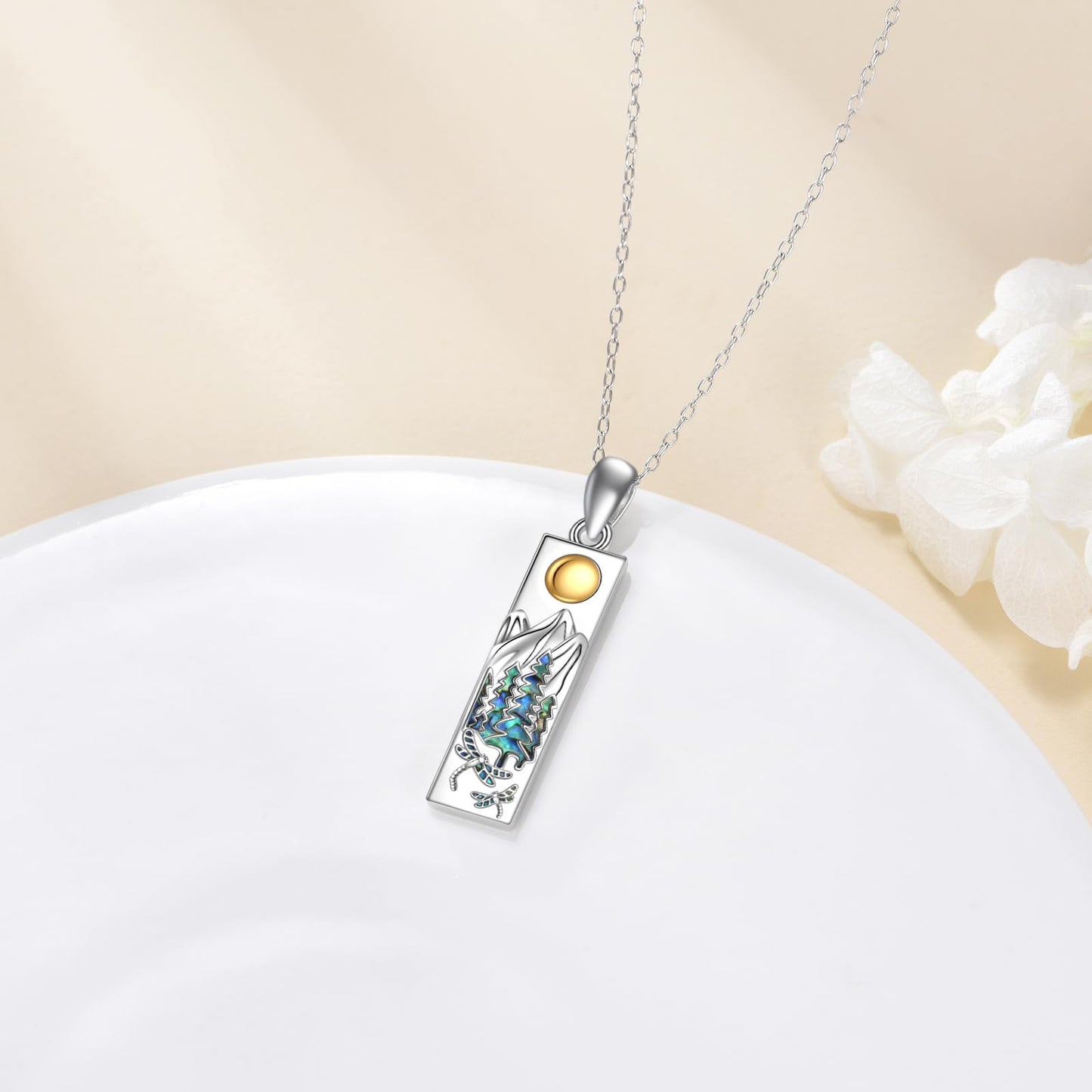 YFN Dragonfly Mountain Necklace for Women Sterling Silver Nature Jewelry Gift for Skiers, Hikers, Campers, Climbers and Nature Lovers
