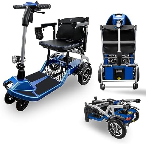 R3b-Mobility Scooters for Seniors Adults Ultra Lightweight Electric Powered Folding 4 Wheel Mobility Scooter with Headlight Cup Holder, Compact & Convenient for Travel Airline Approved, Blue