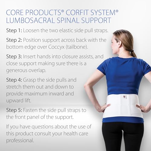 Core Products Corfit LS Lumbar Support Adjustable Back Brace for Pain Relief, Men/Women - White, Medium/Large