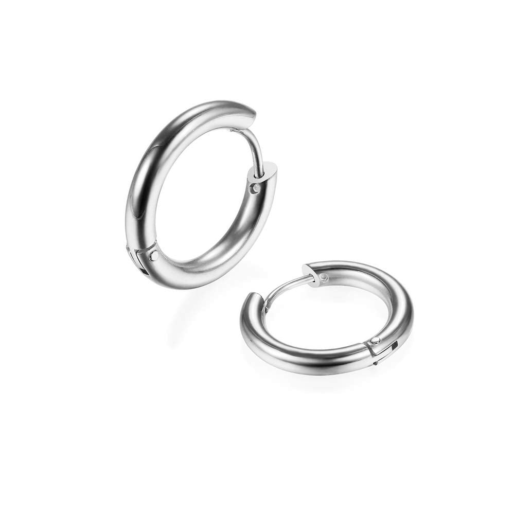 316L Surgical Stainless Steel Huggie Hoop Earrings 8mm Silver Hypoallergenic Earrings Hoop Cartilage Helix Lobes Hinged Sleeper Earrings For Men Women(B02: 8mm Silver(THK 2.0mm))