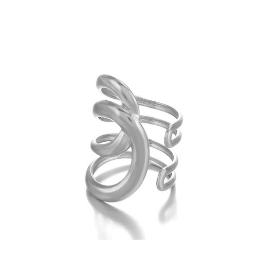 AIETUE Chunky Rings For Women, Gold Silver Thumb Ring Asymmetrical Wavy Curve Ring Adjustable Non Tarnish Dainty Stainless Steel New Year Anniversary Birthday Jewelry Gift (Trendy Silver#4)