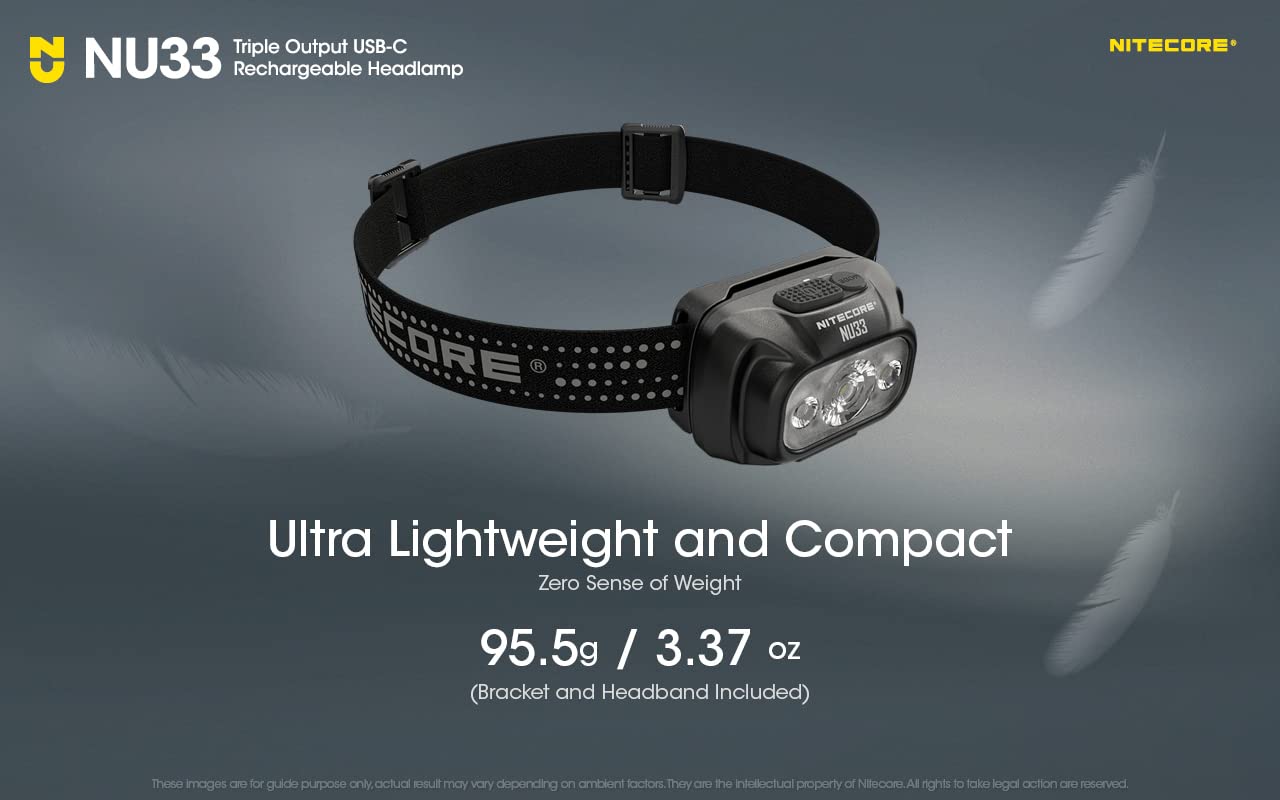 Nitecore NU33 700 Lumen Camping Headlamp, USB-C Rechargeable, Lightweight with White, Red, and Reading LEDs Sticker