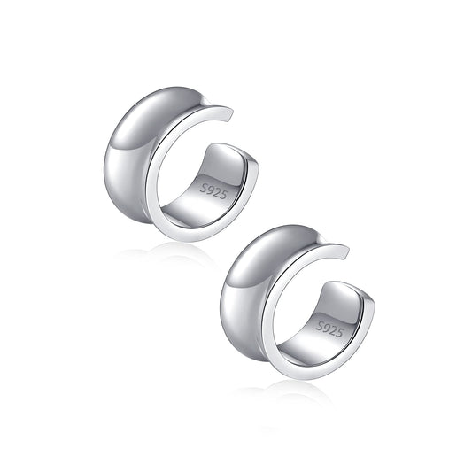 925 Sterling Silver Huggie Ear Cuffs, Wide Ear Cuffs for Women Non Piercing Adjustable Thick Cuff Earrings Set Clip On Cartilage