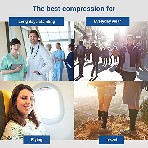 Knee High Compression Socks 15 to 20 mmHg Improves Blood Circulation for Wide Calf Travel, Running, Cycling Athletic, Color-Black
