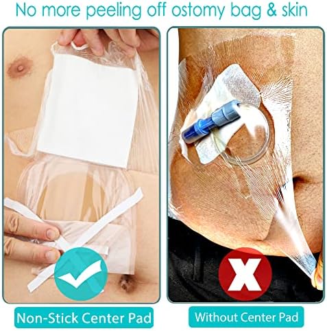 Ostomy Shower Cover Waterproof Ostomy Bag Covers Shower Guard Stoma Shower Shields Colostomy Bathing Bags Shower Protector Adhesive Bandage with Non-Stick Pad for Showering 12"x14" 14 Pcs