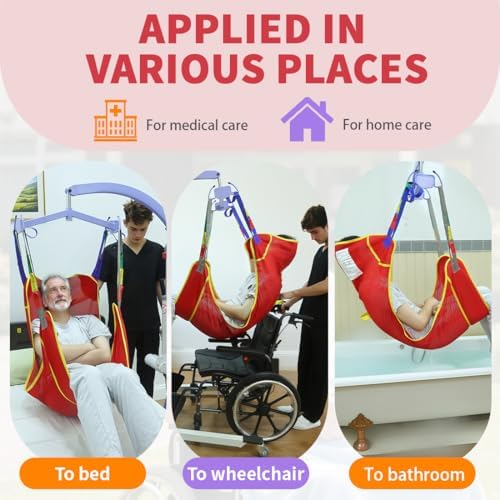 Universal Full Body Patient Lift Sling, Mesh Fabric Patient Sling Transfer and Bathing aids, 500lb Weight Capacity (Small-Red)