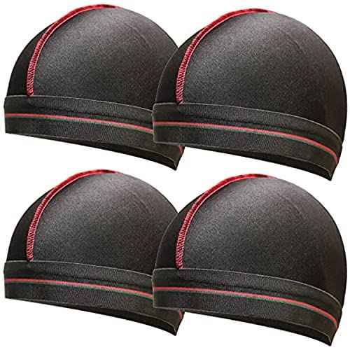 ForceWave Silky Stocking Cap for Men Women, Black Compression Wave Cap for 360 Waves, 4-Pieces
