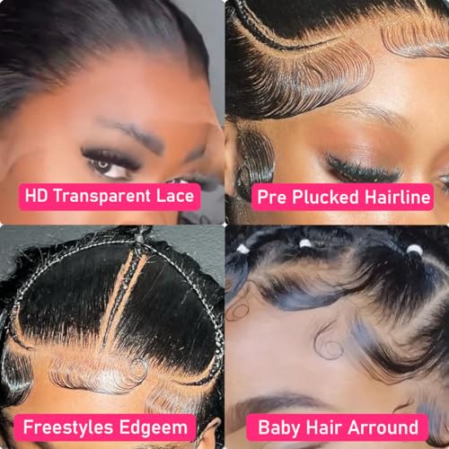 13x4 Lace Front Wigs Human Hair 180% Density Deep Wave Frontal Wigs Human Hair Pre Plucked with Baby Hair Glueless Wigs Human Hair for Black Women, 20 Inch