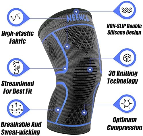 NEENCA Knee Braces for Knee Pain -2 Pack Knee Sleeves for Knee Pain Set, Knee Brace Compression Sleeves, Knee Support for Sports, Running, Meniscus Tear, ACL, PCL, Women & Men...
